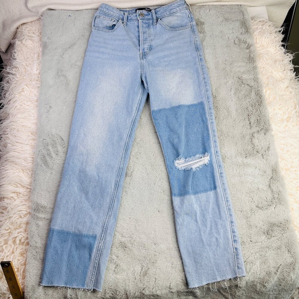 Hollister Jean Womens 0 Patches Ultra High Rise Vintage Straight Pant Light Wash